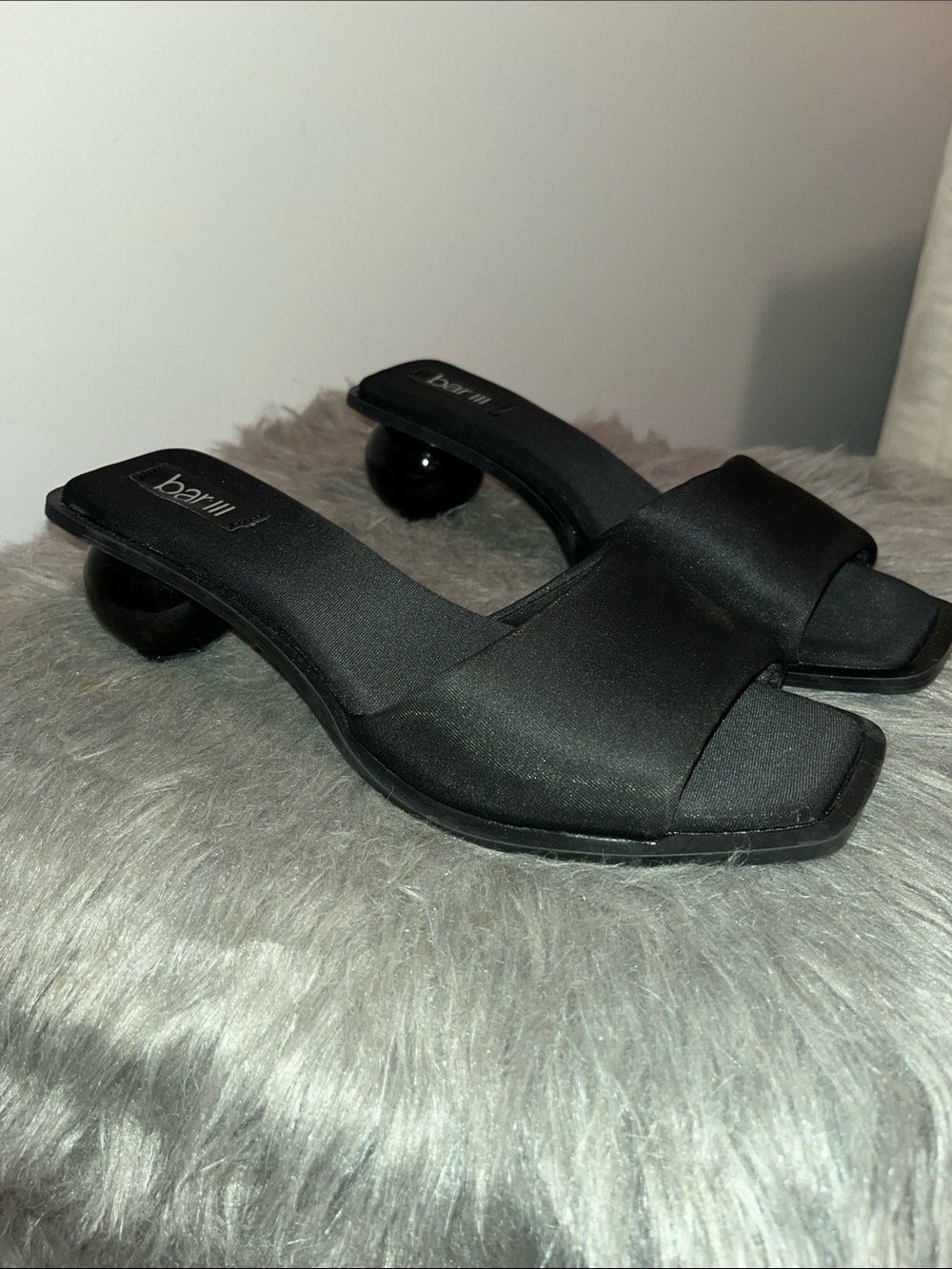 Bar III Black Satin Slide Mules with Sculpted Ball Heel